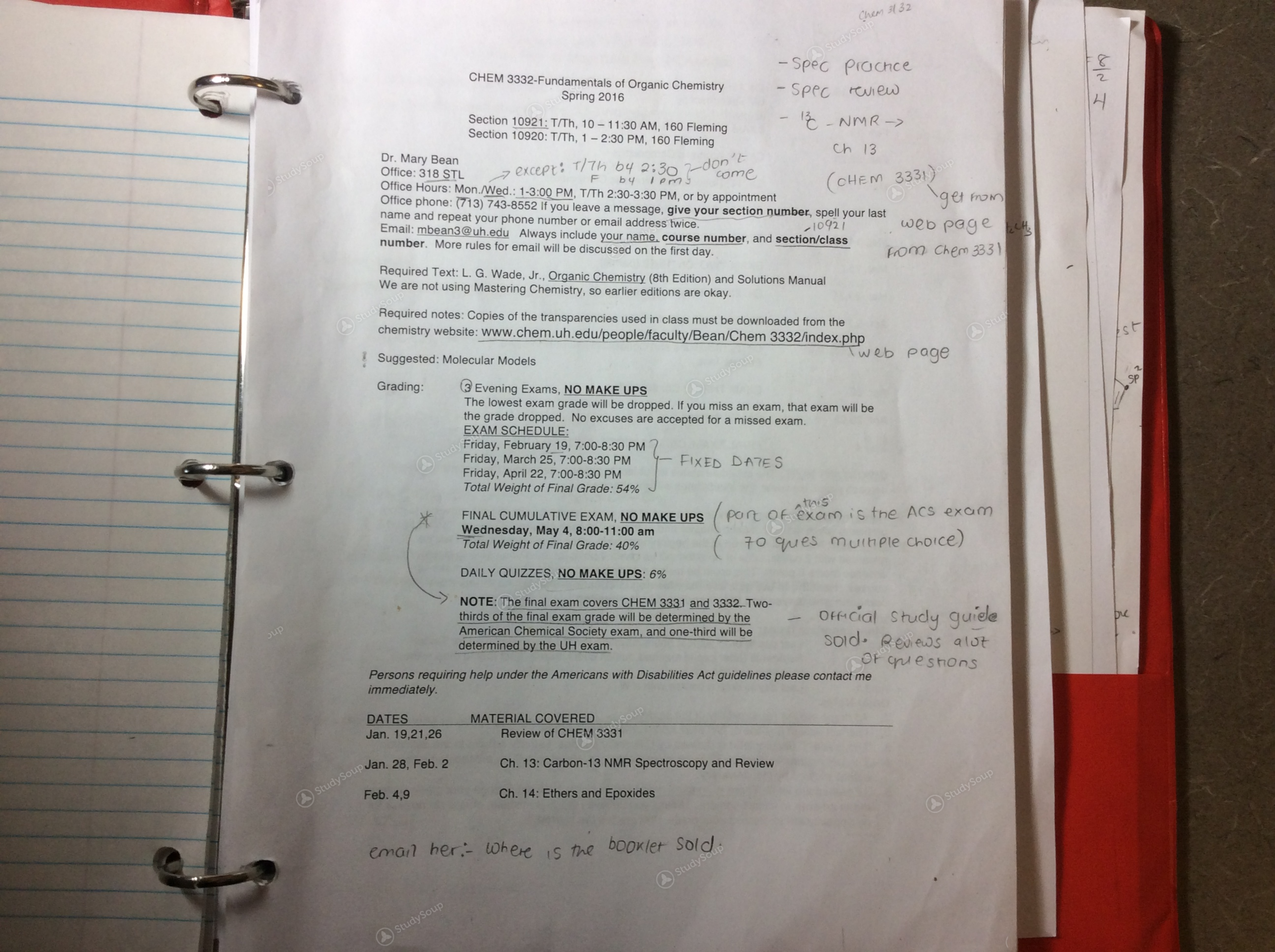 StudySoup Class | - - - Notes CHEM UH 3332 Week 1